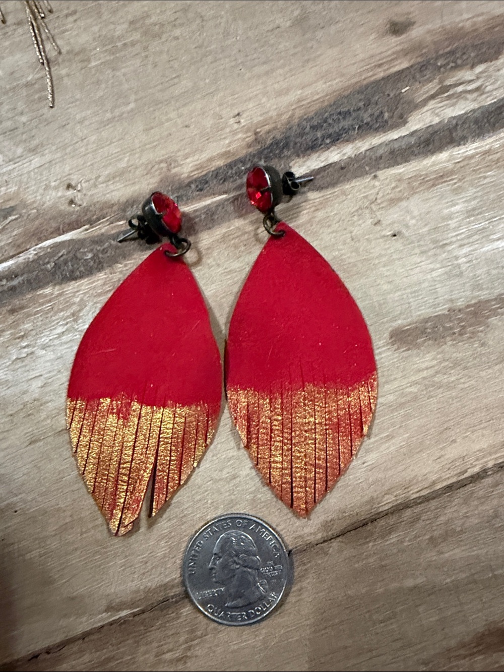Red and Gold Leaf-Style Drop Earrings for Women